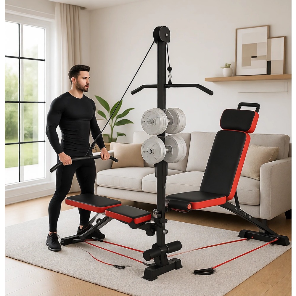 Home Gym Pulley System - Multi-Functional Weight Bench with Pulley System
