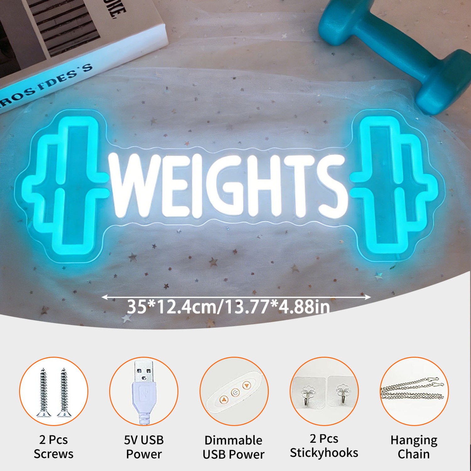 Weights Dumbbell Neon Sign LED - Home Gym Neon Sign 评论和价格