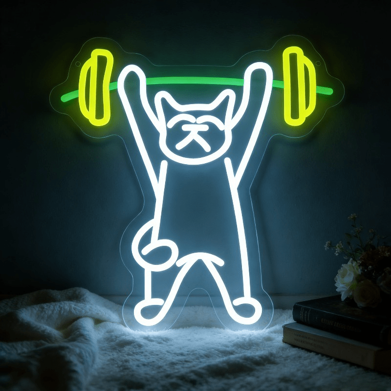 Cat Lifting Weights Neon Sign  - Home Gym Neon Sign 评论和价格