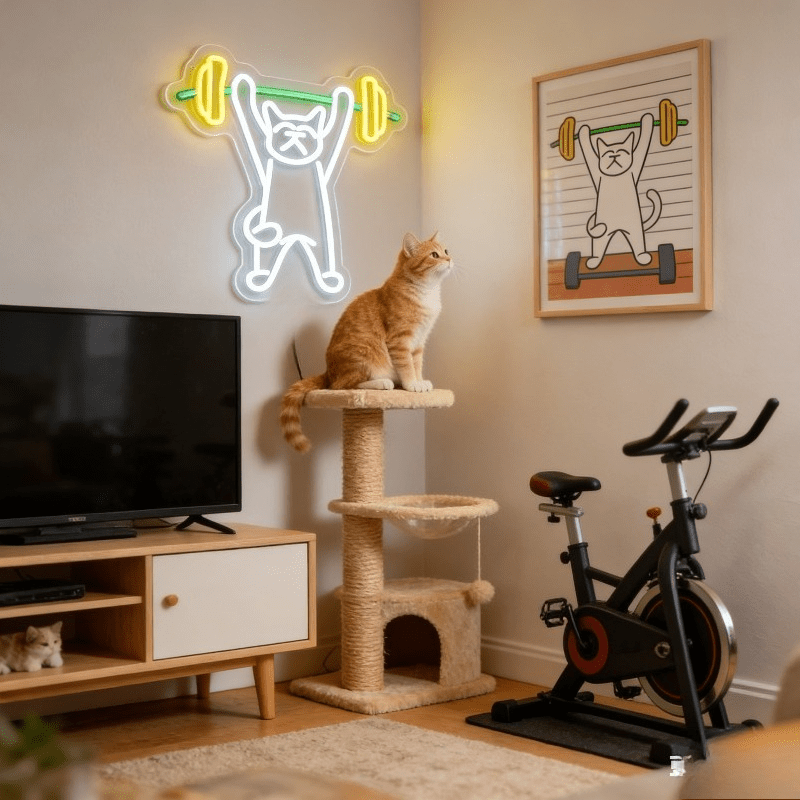 Cat Lifting Weights Neon Sign  - Home Gym Neon Sign 评论和价格