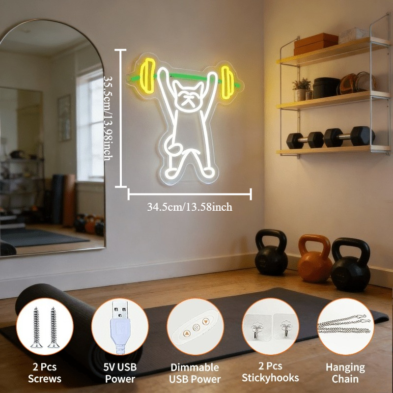 Cat Lifting Weights Neon Sign  - Home Gym Neon Sign 评论和价格