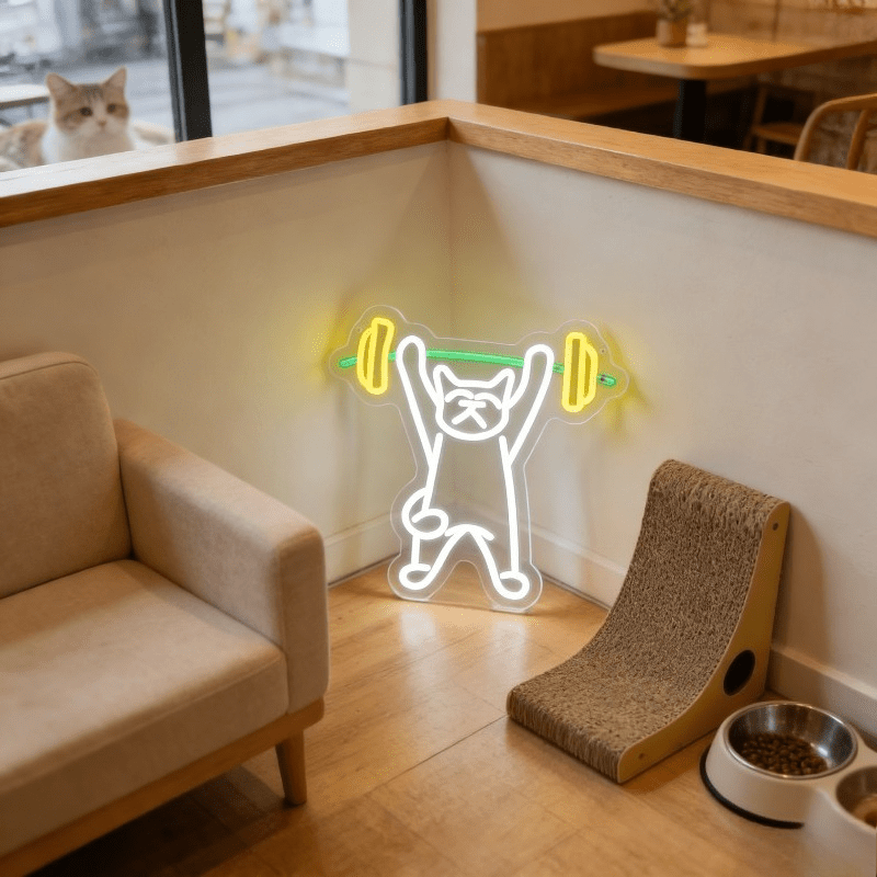 Cat Lifting Weights Neon Sign  - Home Gym Neon Sign 评论和价格
