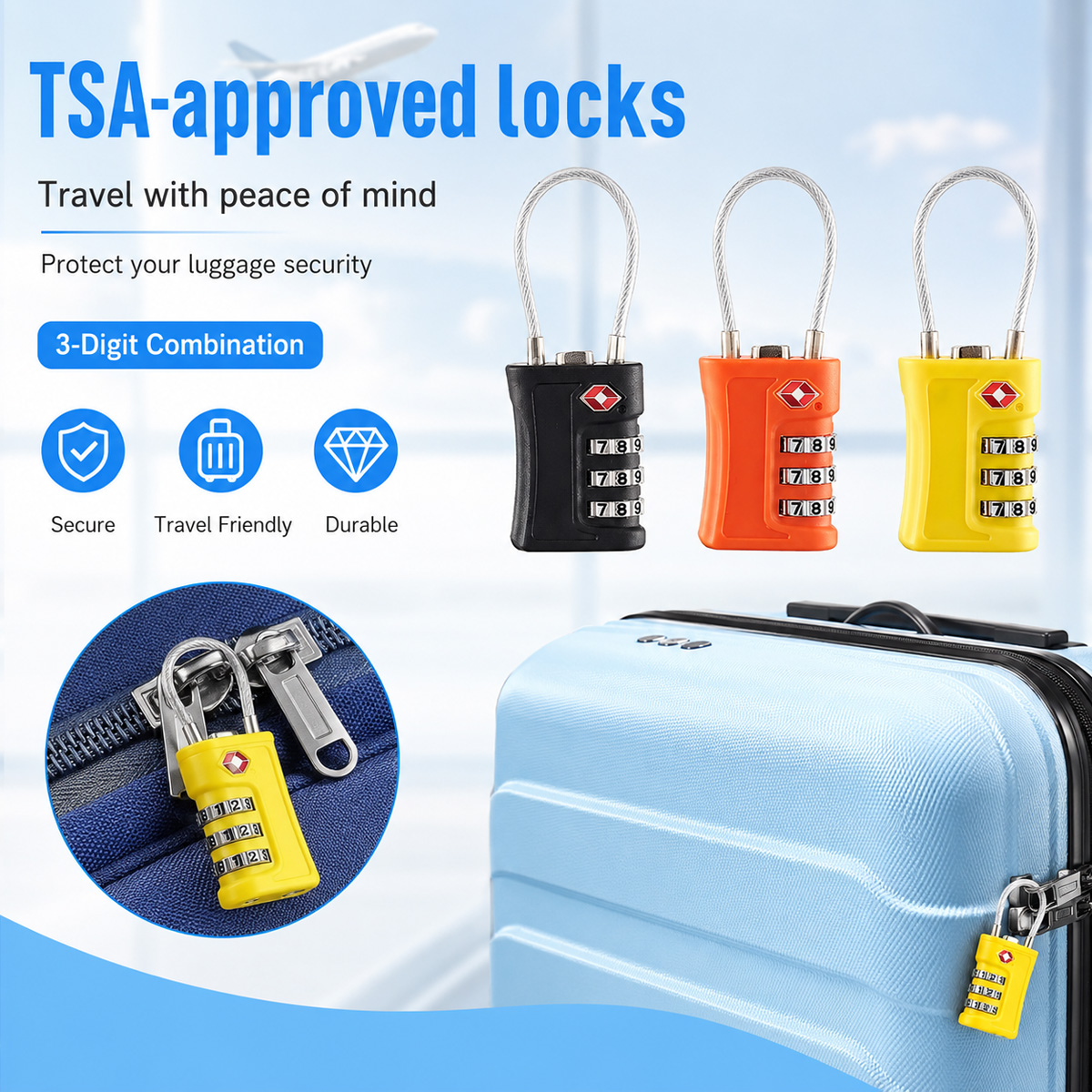 TSA Approved Luggage Lock 3 Di - Home Gym Cable 评论和价格
