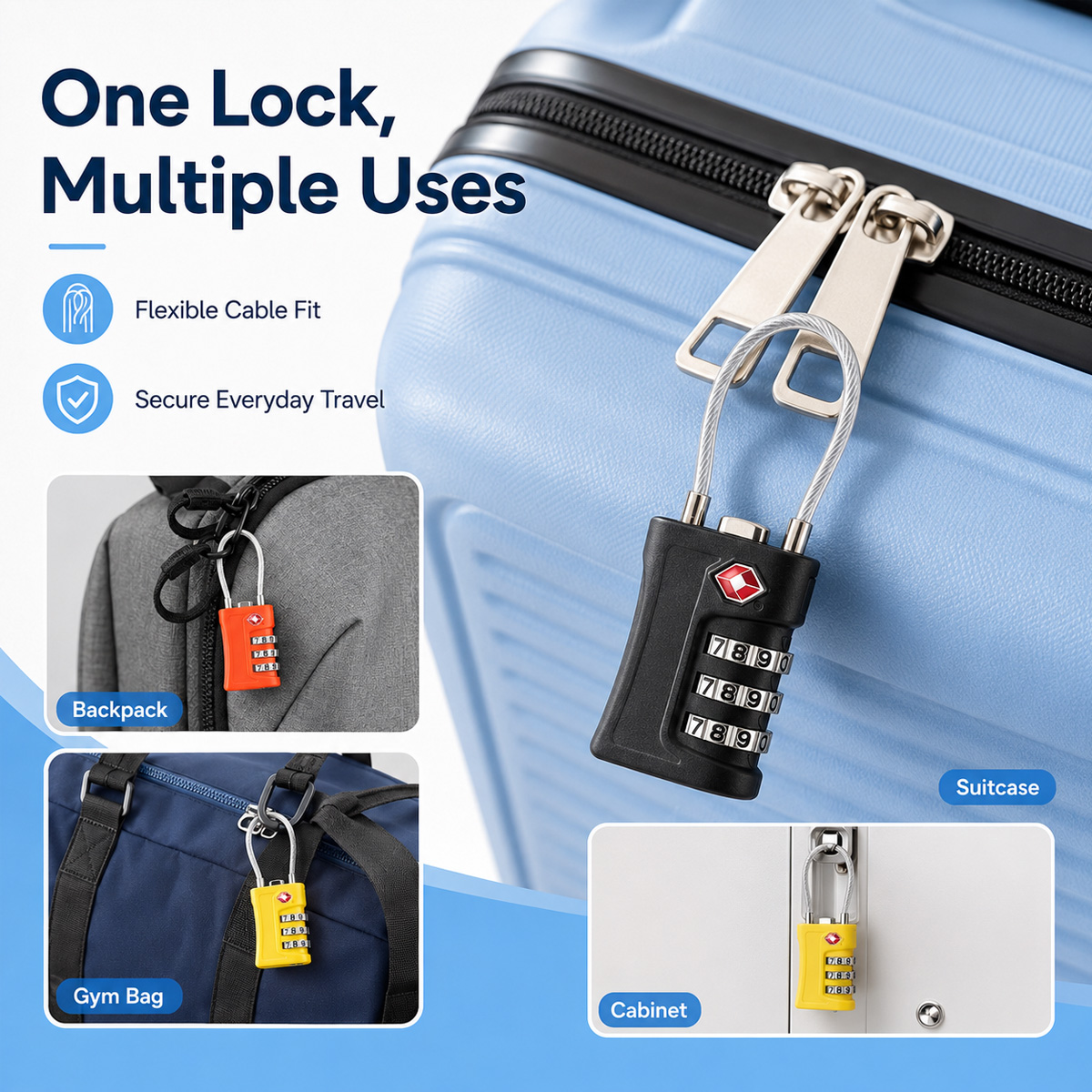TSA Approved Luggage Lock 3 Di - Home Gym Cable 评论和价格