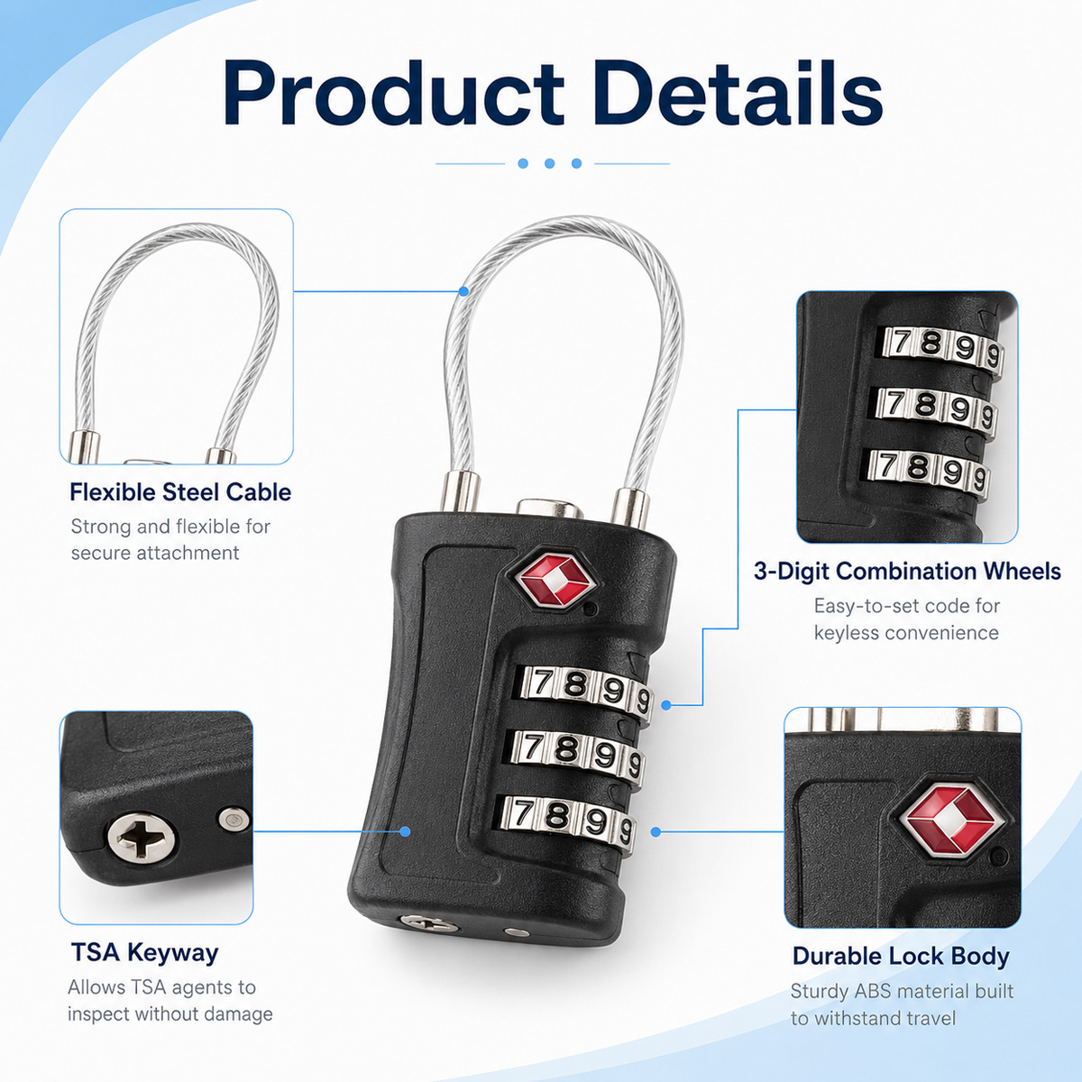 TSA Approved Luggage Lock 3 Di - Home Gym Cable 评论和价格
