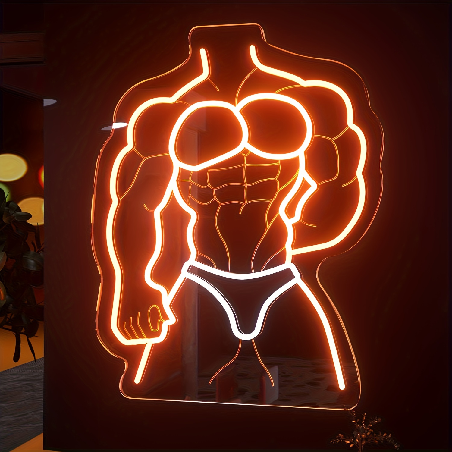 Muscle Man Neon Sign Orange Wh - Home Gym Neon Sign 评论和价格