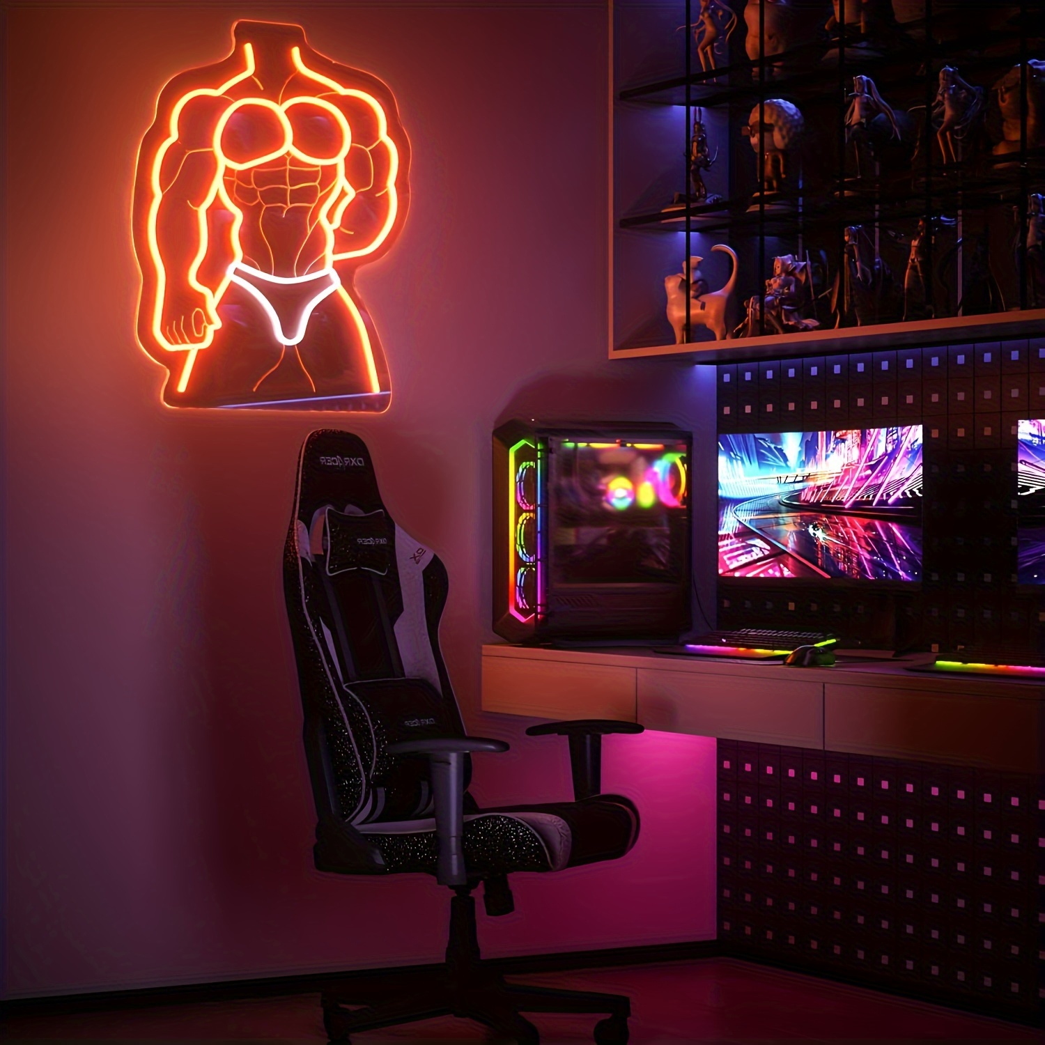Muscle Man Neon Sign Orange Wh - Home Gym Neon Sign 评论和价格