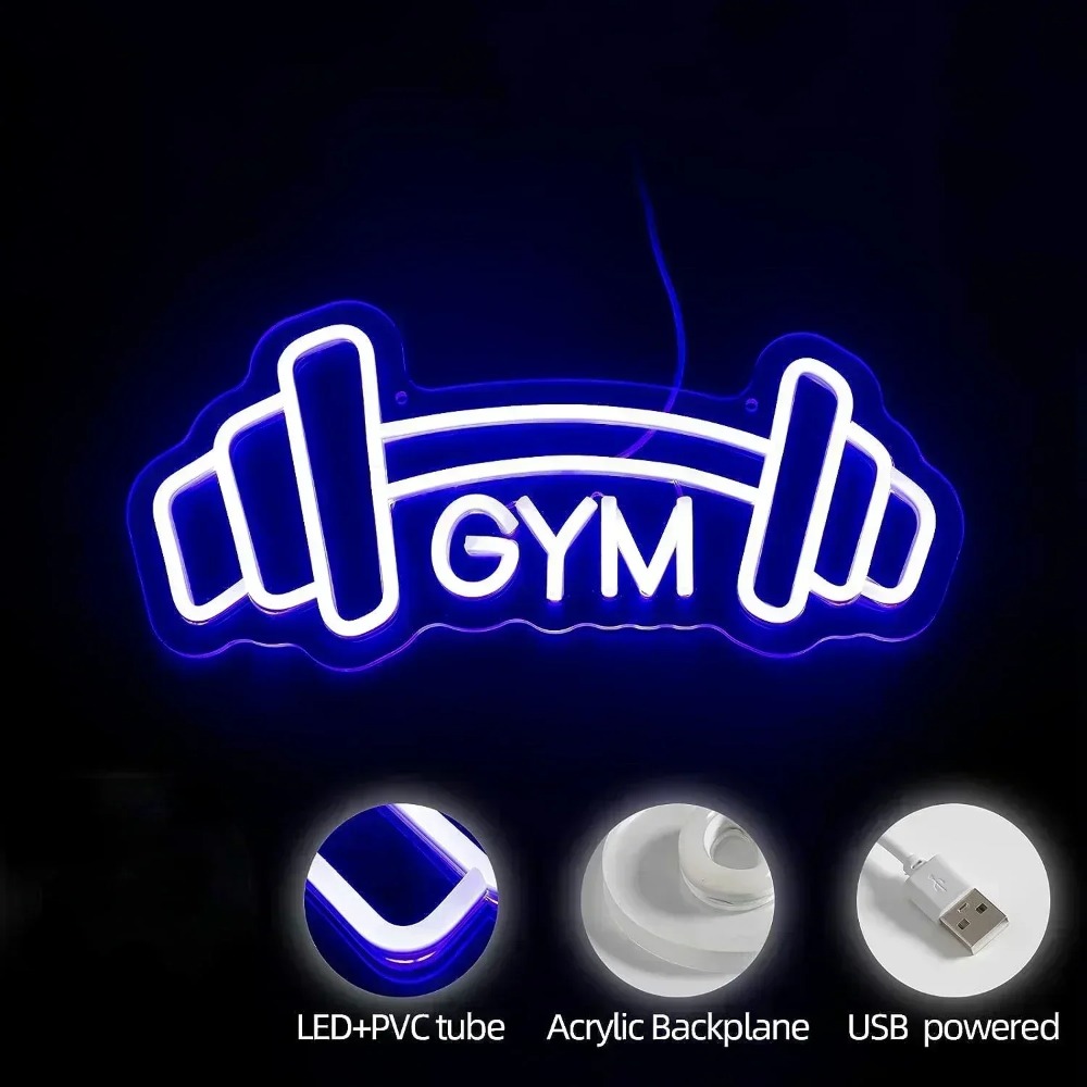 Barbell Gym Neon Sign Blue Dum - Home Gym Neon Sign 评论和价格