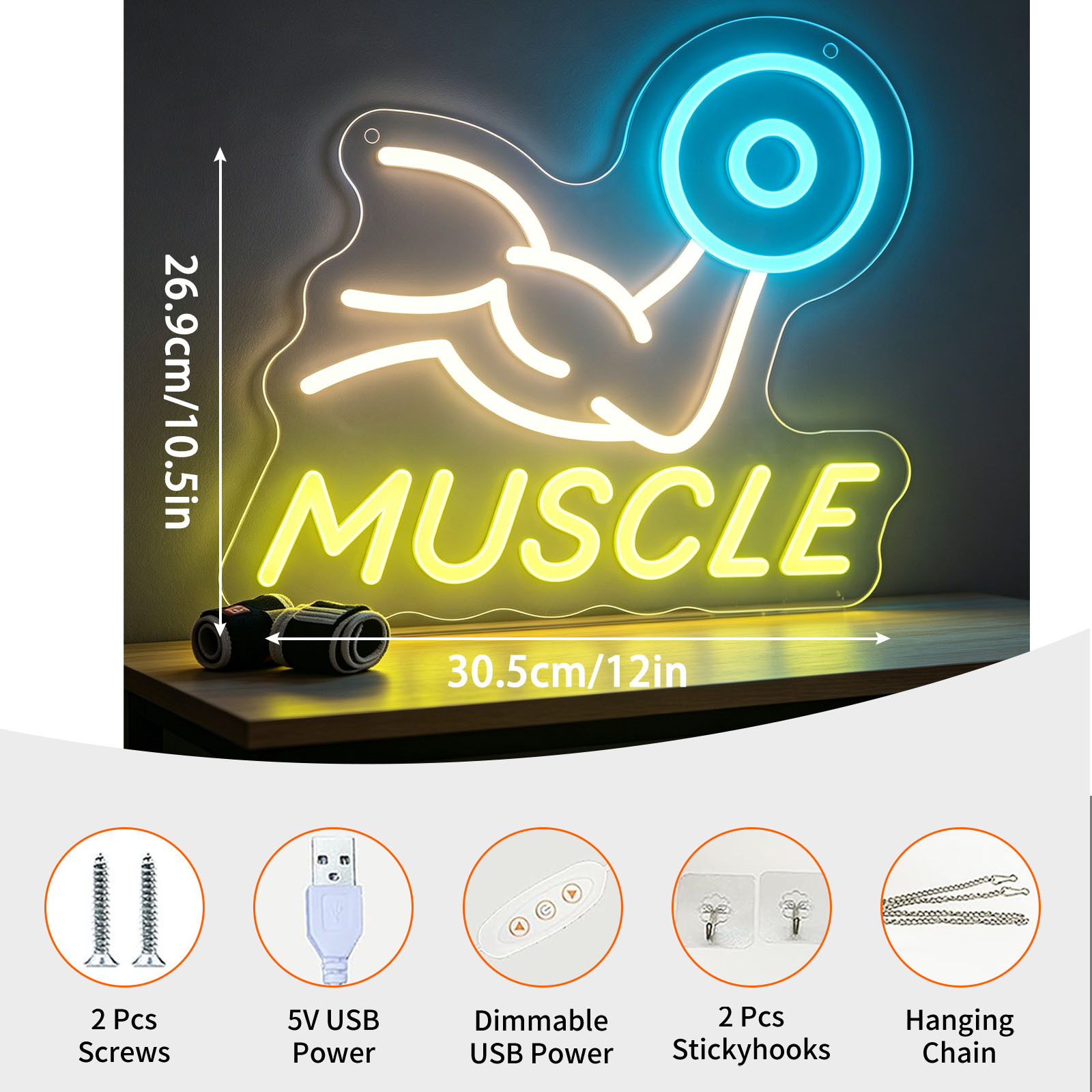 Muscle Neon Sign LED USB Dimma - Home Gym Neon Sign 评论和价格