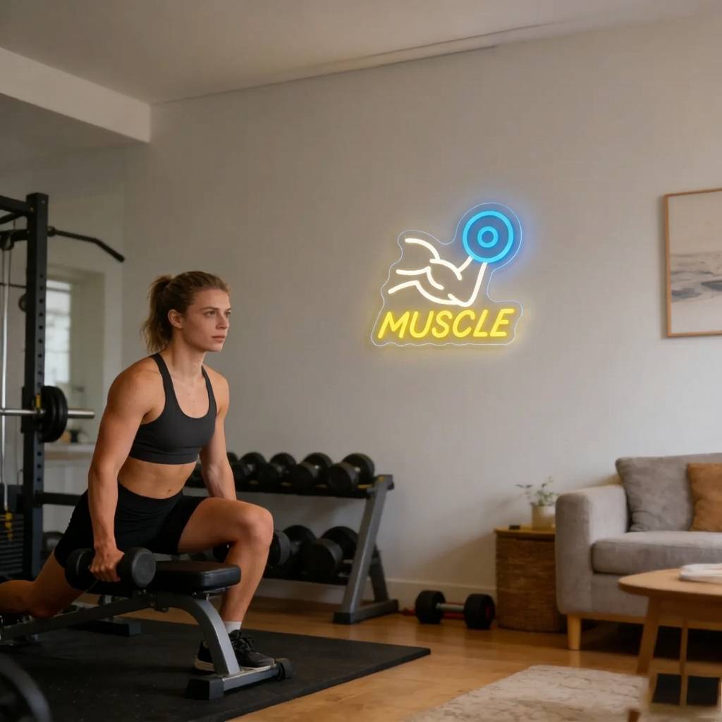Muscle Neon Sign LED USB Dimma - Home Gym Neon Sign 评论和价格