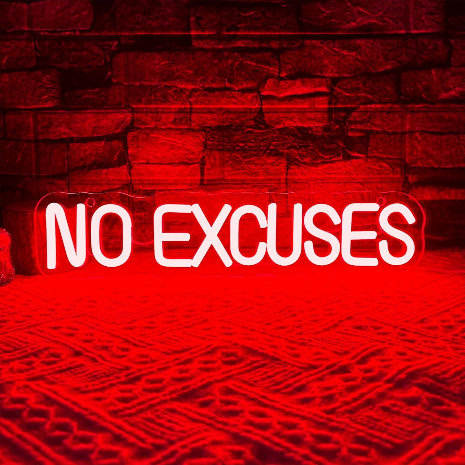 No Excuses Neon Sign USB Dimma - Home Gym Neon Sign 评论和价格