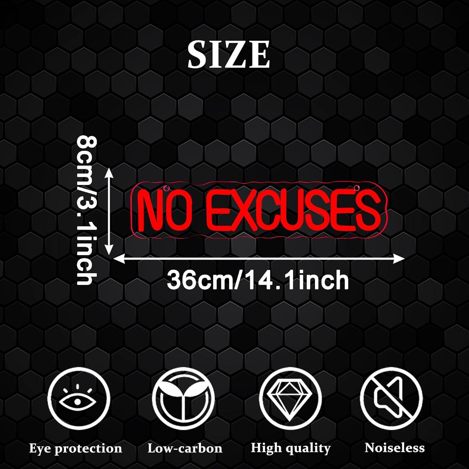 No Excuses Neon Sign USB Dimma - Home Gym Neon Sign 评论和价格
